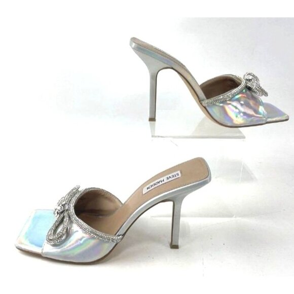 Steve Madden Silver Holographic Bow Heels Size 8 - Picture 2 of 5